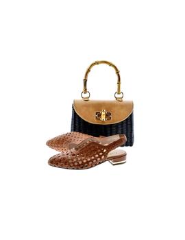 BOLSO MIMBRE NEGRO CAMEL