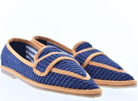 ,MOCASIN RAFIA  NAVY VIVO MANDARINA